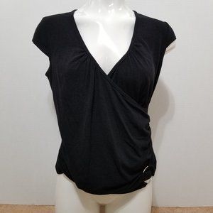 976 Clue top XL NWT cap sleeve surplice v-neck illusion wrap buckle VINTAGE